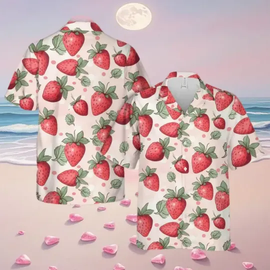 Discover Valentine’s Day Hawaiian Shirt, Strawberry Valentine Button Down Shirt, Cute Str