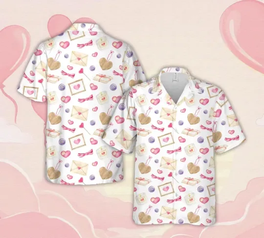 Discover Valentine’s Day Hawaiian Shirt, Love Letter Heart Aloha Shirt, Romantic Pink But