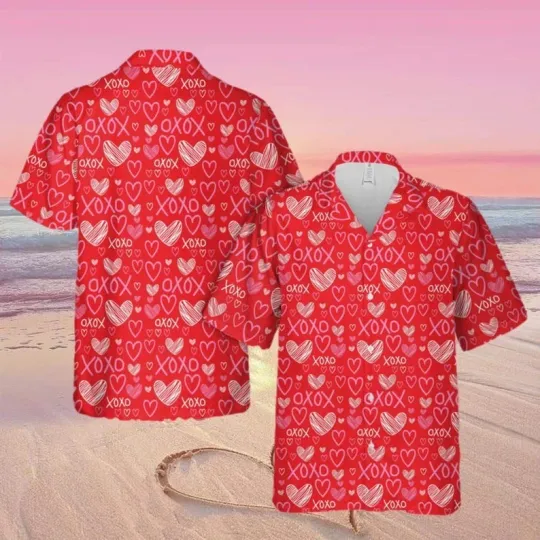 Discover Valentine’s Day Hawaiian Shirt, XOXO Valentine Aloha Button Down, Cute Heart Lov