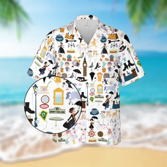 Discover Disney Mary Poppins Inspired Hawaiian Shirt ,Vintage Style Vacation Outfit
