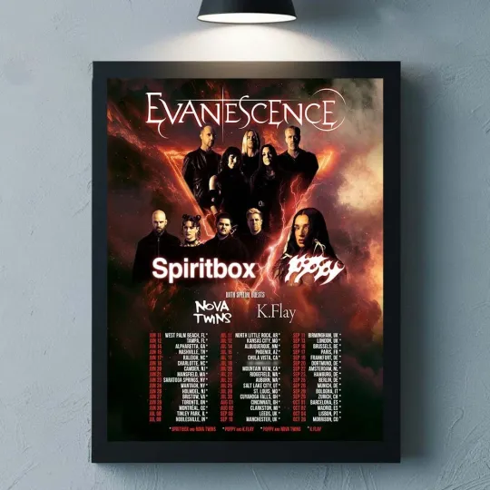 Evanescence World Tour 2026 Poster North America UK Europe Schedule Vertical Poster