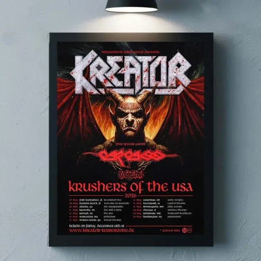 Discover Kreator Krushers Of The USA 2026 Schedule Tour Dates Home Decor Poster