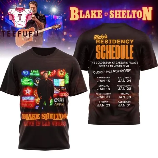 Discover Blake Shelton Residency Schedule 2026 T Shirt