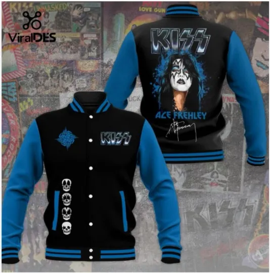 Discover Band Ace Frehley Signatures Black Baseball Jacket