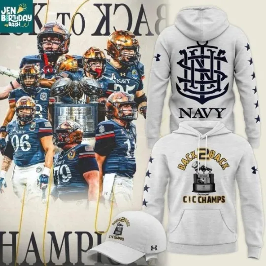 Discover NAVY MIDSHIPMEN TROPHY CHAMPIONS 2025 3D HOODIE, AOP