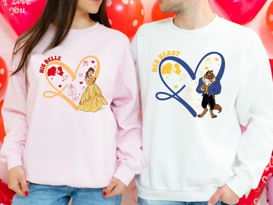 Discover Belle & The Beast Couple Sweatshirt, Disney Valentine's Day Shirt, His And Hers Hoodie, Disneyland Honeymoon Vacation Tee