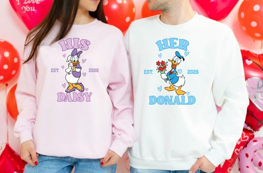 Discover Daisy & Donald Duck Couple Sweatshirt, Disney Valentine's Day Shirt, His And Hers Hoodie, Disneyland Love Matching Tee