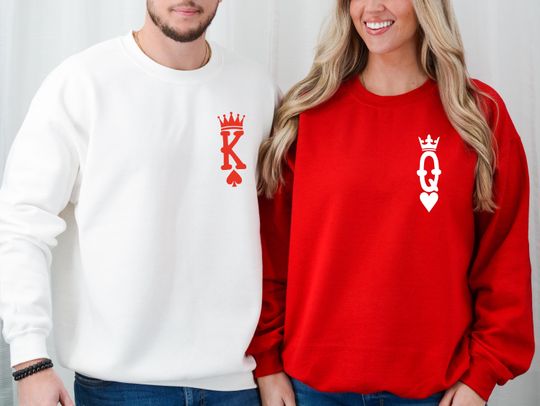 Discover Couple Valentine's Day Shirt, Her King & His Queen Initials Sweathirts, Playing Cards Hoodie, XOXO Vacation Tee