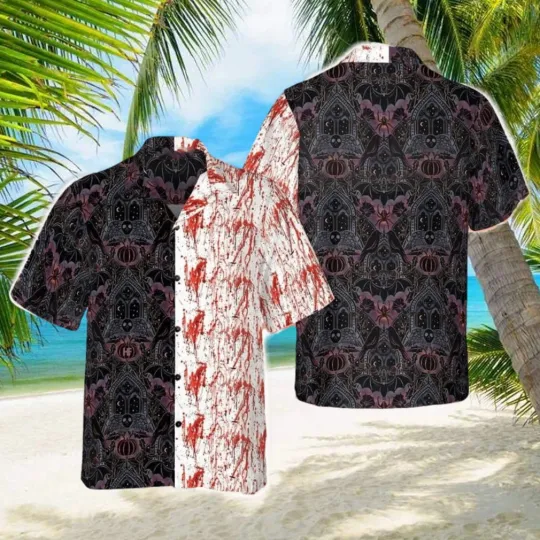 Discover Gothic Halloween Hawaiian Shirt with Blood Print for Horror Costume