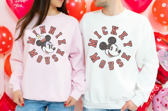 Discover Disney Mickey & Minnie Couple Sweatshirt, Retro Minnie And Mickey Matching Hoodie, Disneyland Family Vacation Sweater