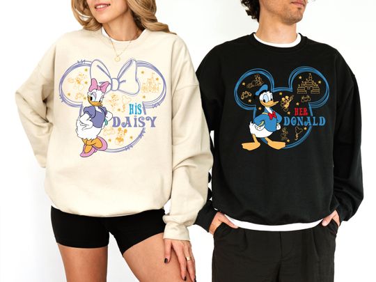 Discover Disney Daisy & Donald Duck Love Shirt, Couple His And Hers Trip Shirt, Disneyland Castle Matching Tee, WDW Honeymoon Vacation Sweater