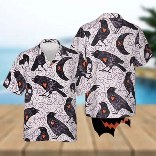 Discover Raven And Moon Halloween Hawaiian Shirt Button Up Gifts For Halloween