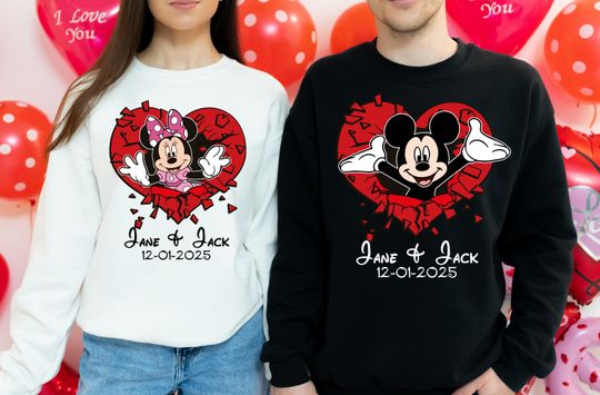 Discover Mickey & Minnie Valentine's Day Shirt, Disney Couple His And Hers T-Shirt, Disneyland Honeymoon Vacation 2026 Sweatshirt