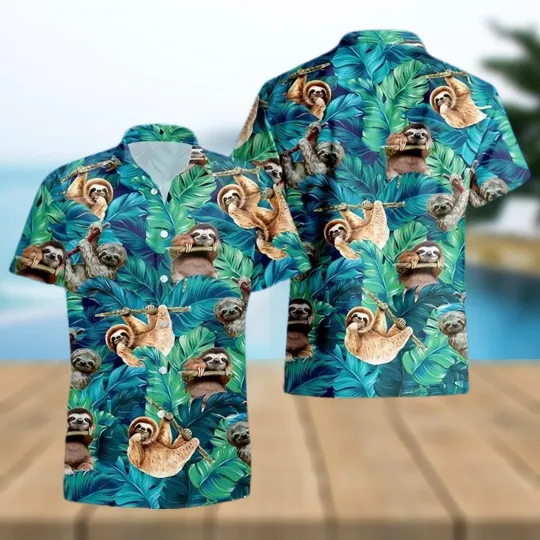 Sloth Cattle Hawaii Shirt Hawaiian Aloha Shirt for Men