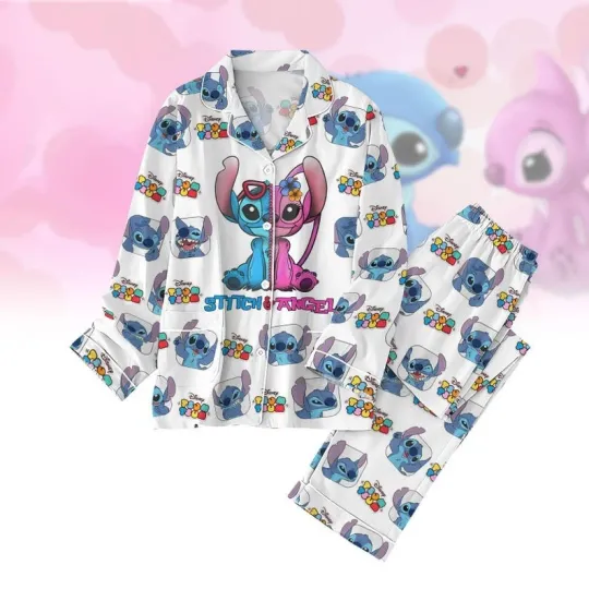 Discover Stitch And Angel Couple Happy Valentine's Day Lilo & Stitch Pajamas Set
