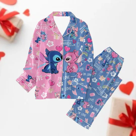 Discover Stitch & Angel In Love Ohana Means Family Happy Valentines Day Pajamas Set