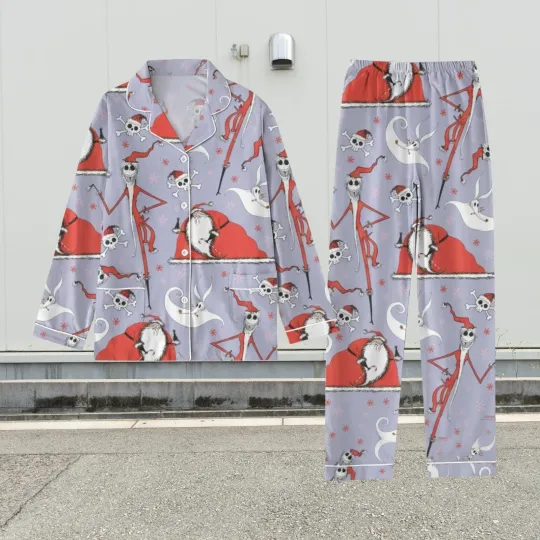 Nightmare Before Xmas Jack Skellington Santa Claus Holiday Pajamas Set