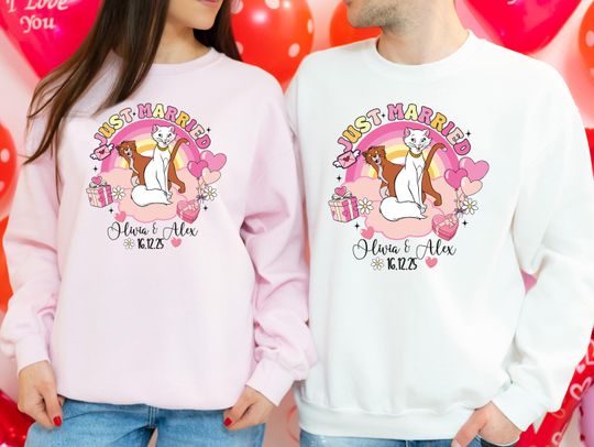 Discover The Aristocats Wedding Shirt, Disney Custom Just Married Sweathirt, Duchess & Thomas O'Malley Matching Hoodie, Bride Groom Couple Tee