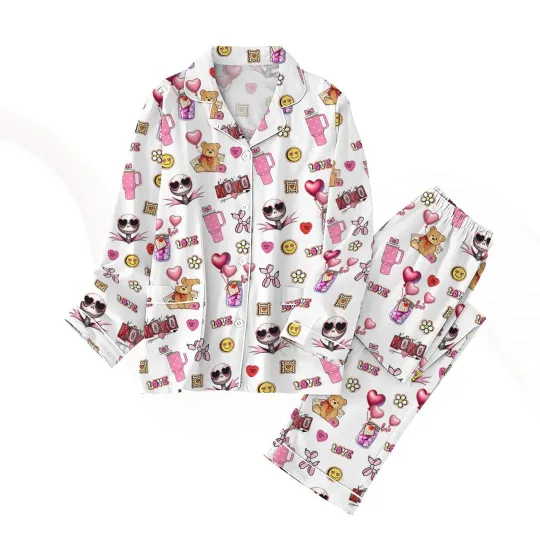 Nightmare Before Xmas Jack Skellington Coquette Valentines Day Pajamas Set