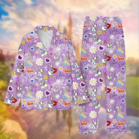 Cute Daisy Duck Magic Castle Love Valentine's Day Gift Pajamas Set