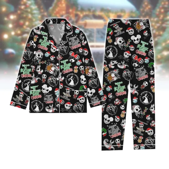 Discover Tim Burton's The Nightmare Before Christmas Gothic Holiday Pajamas Set