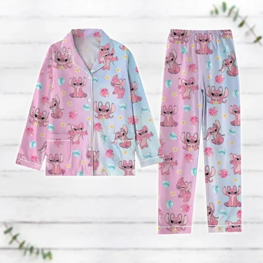 Discover Cute Angel Lilo & Stitch Cartoon Valentine's Day Gift For Her Pajamas Set