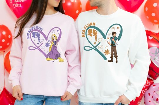 Discover Disney Rapunzel & Flynn Rider Sweatshirt, Tangled Valentine's Day Shirt, His And Hers Tee, Disneyland Couple Trip Hoodie