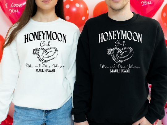 Honeymoon Club Matching Shirt, Custom Mr and Mrs Sweater, Just Married Sweatshirt, Wedding Party Couple Sweatshirt, New Wife and Husband
