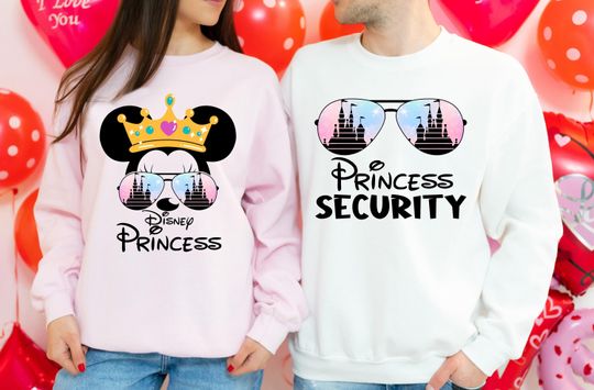Discover Princess And Princess Security Sweatshirt, Disney Mickey & Minnie Couple Hoodie, Disneyland Family Vacation 2026 Sweatshirt