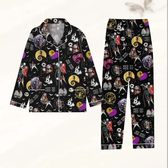 Discover Jack Skellington & Sally Nightmare Couple Valentine's Day Pajamas Set