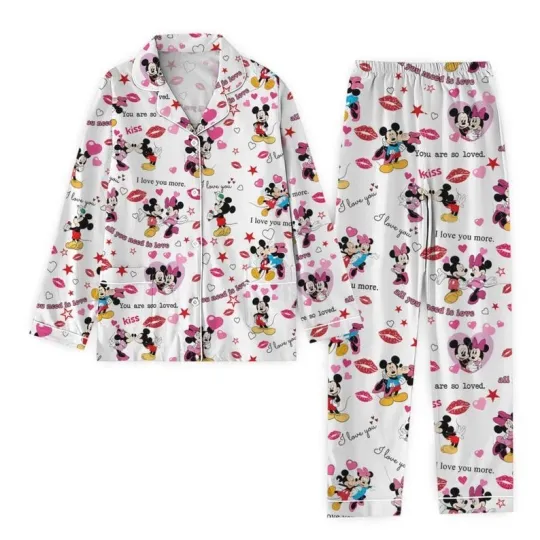 Discover Cute Mickey & Minni Couple I Love You More Valentine's Day Pajamas Set