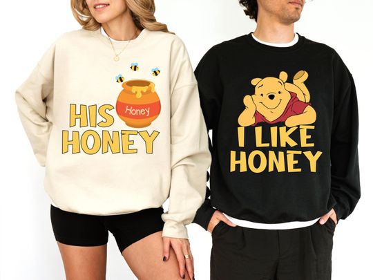 Discover I Like Honey His Honey Pooh Shirt, Winnie the Pooh Love Matching Shirt, Disneyland Couple Vacation Shirt, Disney Honeymoon Sweatshirt