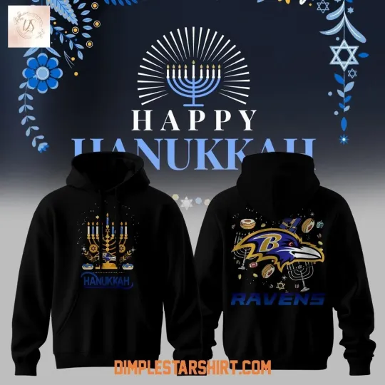 BALTIMORE HAPPY HANUKKAH HOODIE 2D BLACK, GIFT FOR FAN