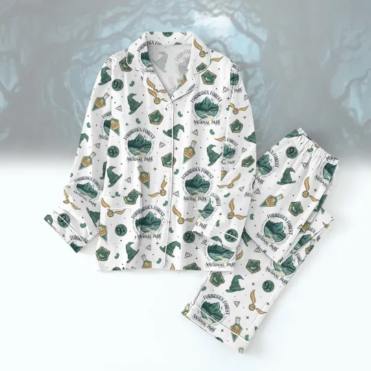 Forbidden Forest National Park Pajama Set, Wizard Fantasy Pajamas, Cozy Book