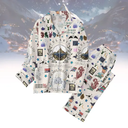Velaris Pajama Set, Fantasy Bookish Sleepwear, Suriel Tea Cozy Long Sleeve PJs