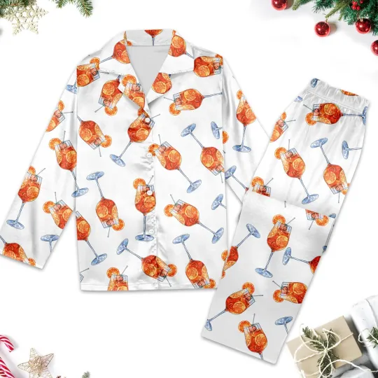 Aperol Spritz Watercolor Pajama Set, Watercolor Cocktail Pajamas Set