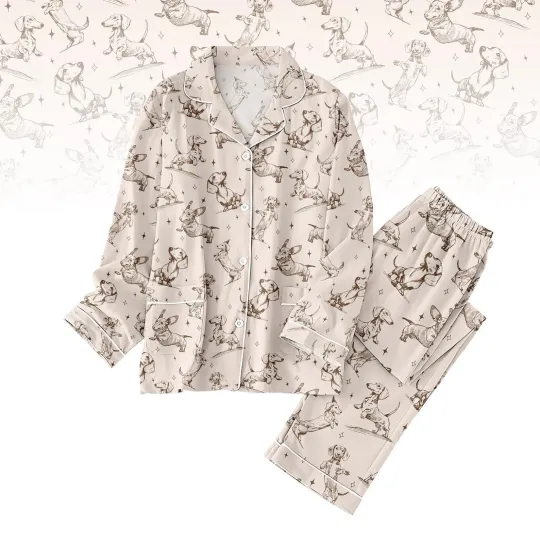 Dachshund Dog Pajamas Set, Cute Wiener Dog Pajamas Family, Sausage Puppy Pajamas