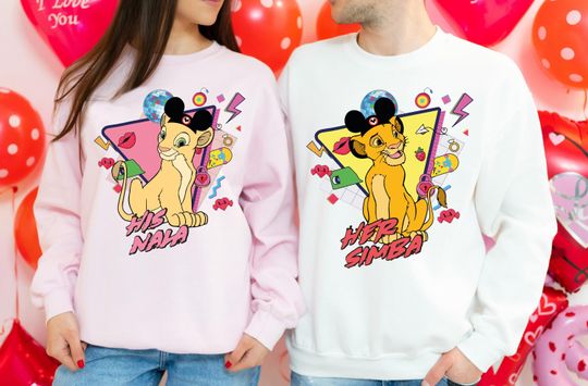 Discover Lion King Valentine's Day Shirt, Disney Nala & Simba T-Shirt, Couple His And Hers Shirt, Disneyland Honeymoon Vacation Sweatshirt