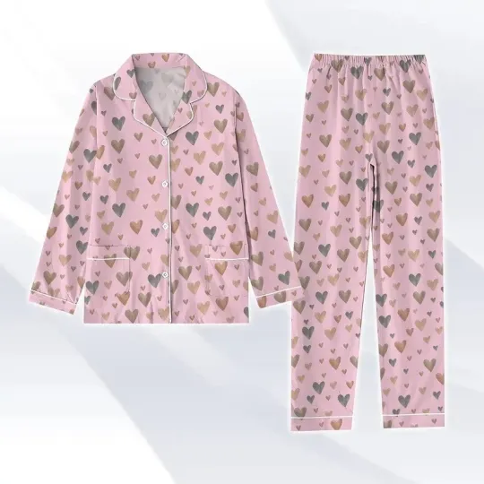 Discover Pink Heart Pajamas Set – Pastel Love Cozy Valentine Loungewear