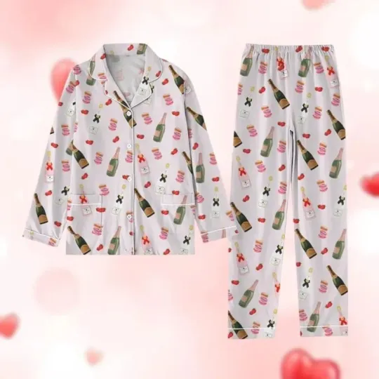 Valentine Wine Pajama Set Matching Family Pajamas Cute Gift for Her
