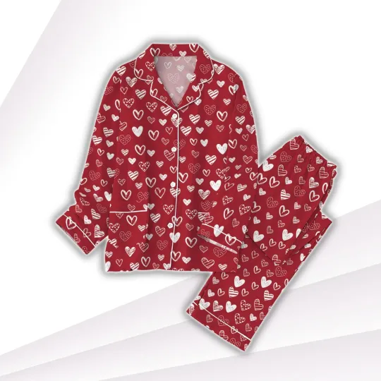Tis The Season Pajamas Set, Happy Valentine Pajamas Women, Pink Valentine Pajama