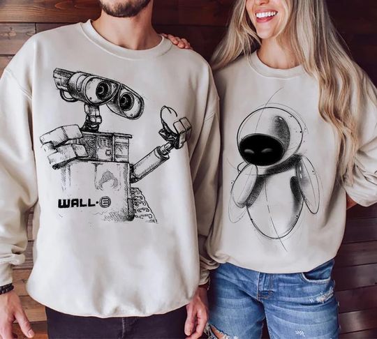 Discover Comfort Colors Disney Pixar Wall-E And Eve Sketch Couple Shirts, Disney Couple Matching Tee, Magic Kingdom Disneyland Trip Shirt