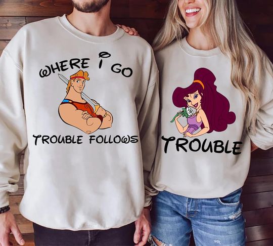 Discover Comfort Colors Hercules Couple Shirts, Disney Hercules & Megara Couple Matching Shirt, Where I Go Trouble Follows Shirt, Disneyland Trip Tee