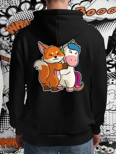 Discover Disney Zootopia Nick & Judy Fox & Unicorn Hugging Print Men's Hoodie Sweatsh