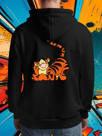 Discover Disney Men's Tigger Hoodie Sweatshirt - Iconic Lying Tigger Back Print with