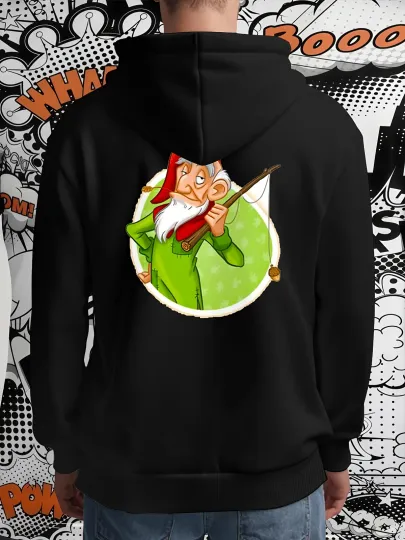 Discover Men's Disney Gnome (Old for Man) Fishing Hoodie Sweatshirt - White Pullover