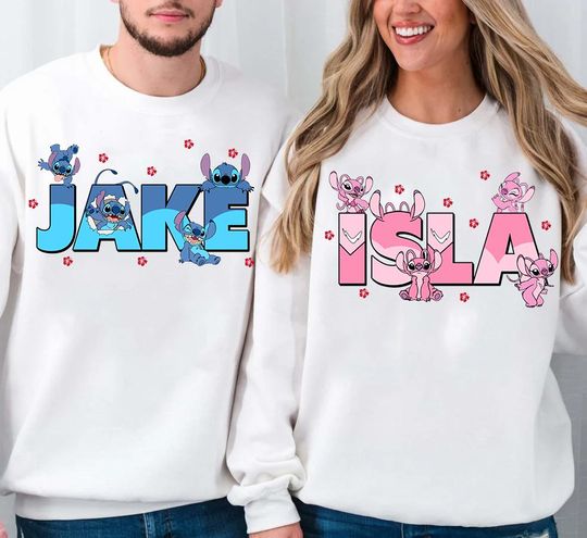 Discover Custom Name Stich And Angel Couple Matching Shirts, Disney Lilo & Stitch Comfort Colors Tee, Magic Kingdom Disneyland Couple Shirt