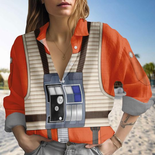 Discover Star Wars Linen-Look Shirt, Luke Skywalker Blouse Shirt, X Wing Pilot Costume Top, Halloween Costume Women Blouse Shirt, Gift For Her