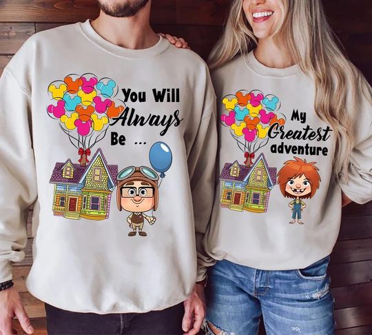 Discover Disney Pixar Up Movie Young Carl & Ellie Couple Matching Shirt, My Greatest Adventure Comfort Colors Shirt, Disneyland Trip Couple Tee