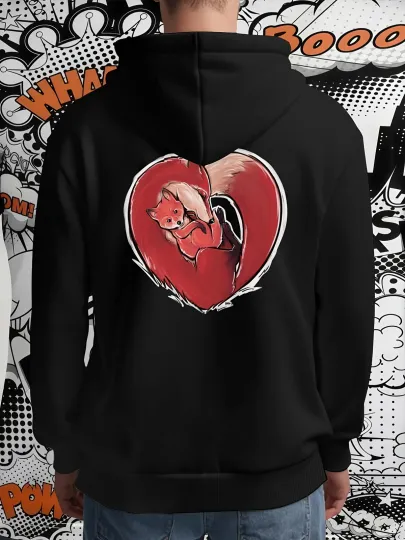 Discover 1pc Disney Foxes in Heart Men'S Hooded Sweatshirt - Cute Fox & Heart Print Pullo
